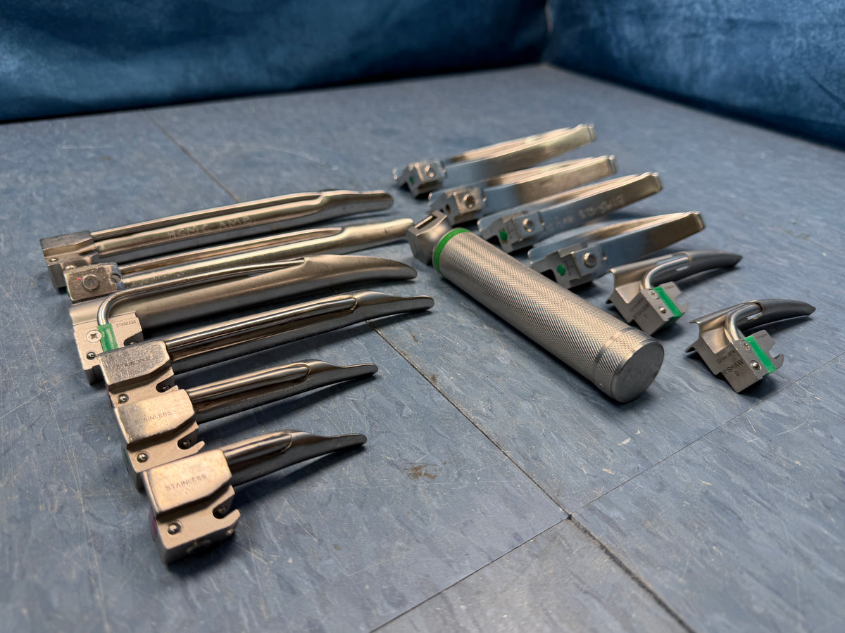 Greenline Philips Laryngoscope Set with Handle & 12x Macintosh & Miller Blades 0 1 2 3 4 3/SC R Shaw