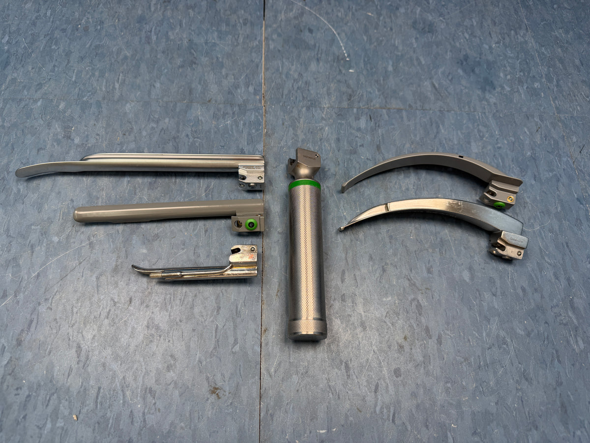 Laryngoscope Set with Handle & 5x Miller and Macintosh Blades - Mil 1, Mil 2, Mil 4 FO, G-Mac 4, Mac 4