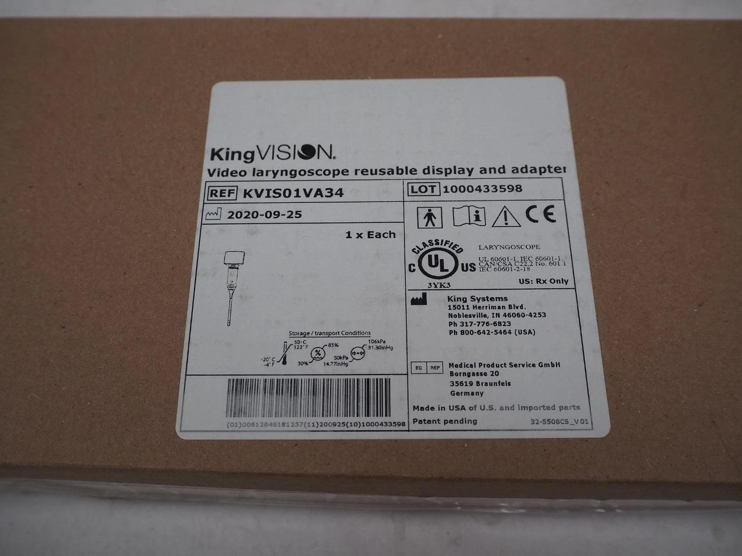 King Vision / AMBU Legend Master Video Laryngoscope - KVIS01VA34 - NEW in Box