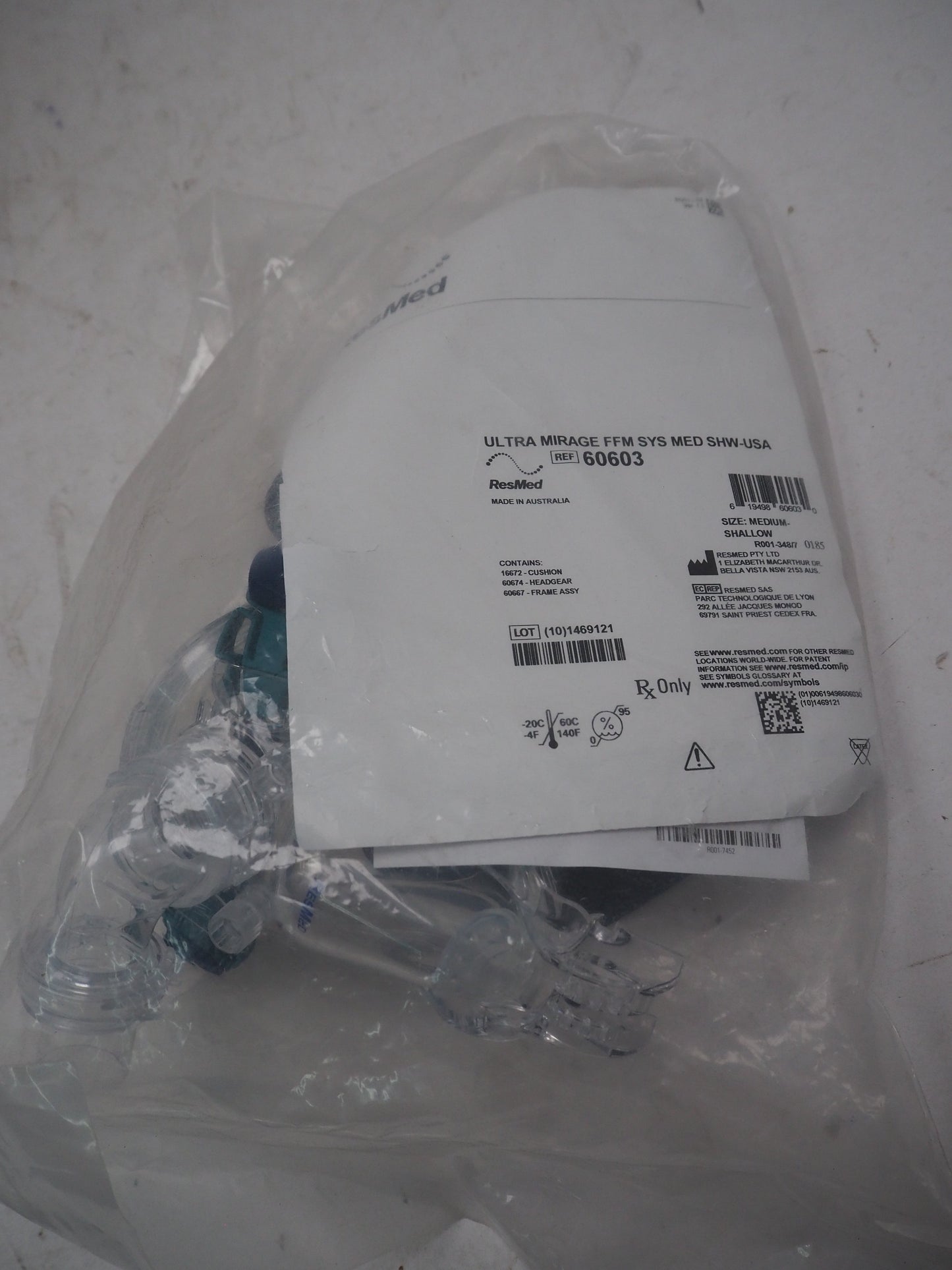 Resmed Mask Kit CPAP Mask Kit Ultra Mirage Full Face Style Medium-Shallow Cushion  - 60603 Adult