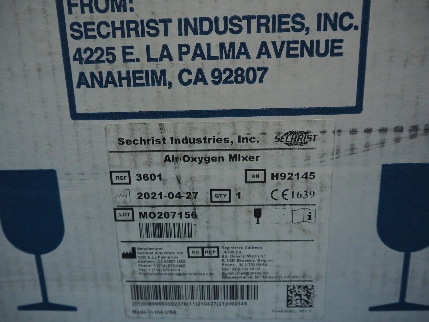 Sechrist 3501HL / Ref. 3601 Air Oxygen Blender - New in Factory Sealed Box