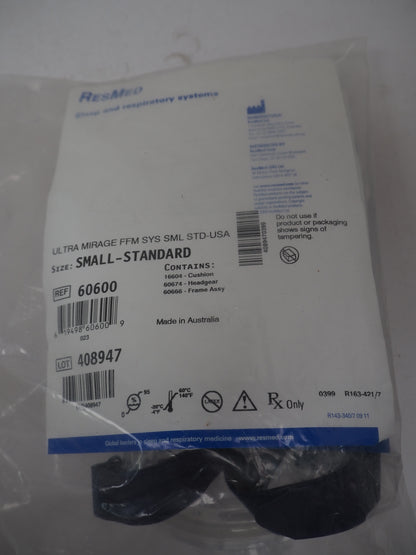 ResMed 60600 Ultra Mirage FFM SYS Small Standard STD-USA CPAP Mask with Headgear - New