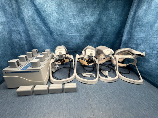 4x Stryker Flyte 0408-645-000 Surgical Helmets, Charger, 12 Batteries & 2x Headlights