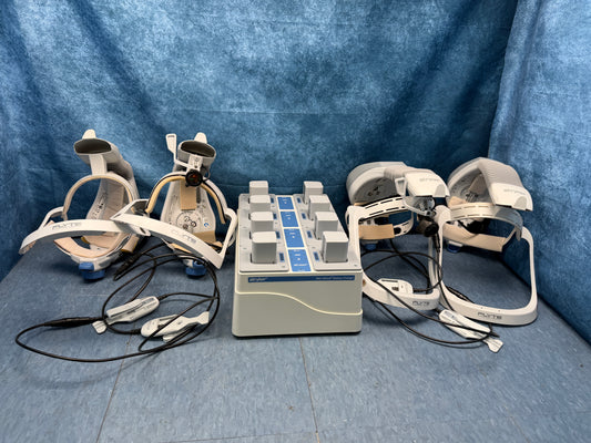 4x Stryker Flyte 0408-645-000 Surgical Helmets, Charger, 8 Batteries & 2x Headlights