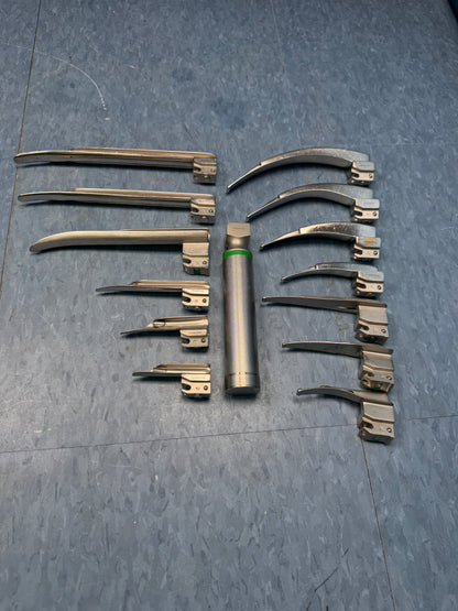 Greenline Sunmed Laryngoscope Set with Handle & 13x Mac & Mil Blades 00 0 1 2 3 4 3/SC