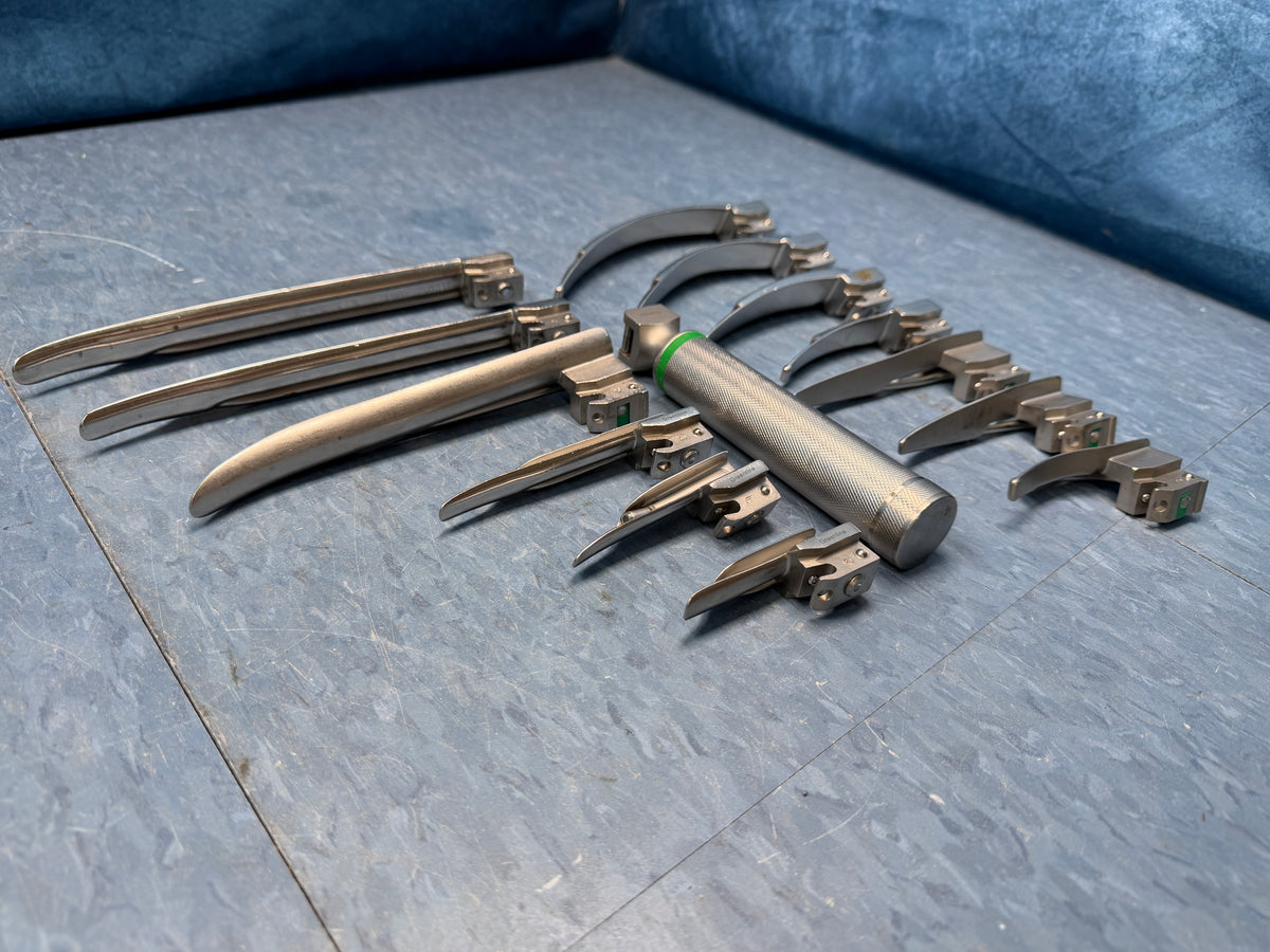 Greenline Sunmed Laryngoscope Set with Handle & 13x Mac & Mil Blades 00 0 1 2 3 4 3/SC