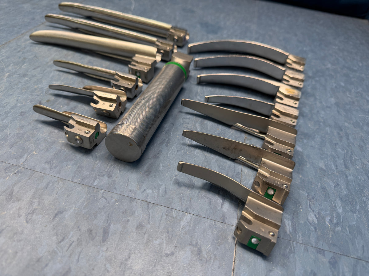 Greenline Sunmed Laryngoscope Set with Handle & 13x Mac & Mil Blades 00 0 1 2 3 4 3/SC