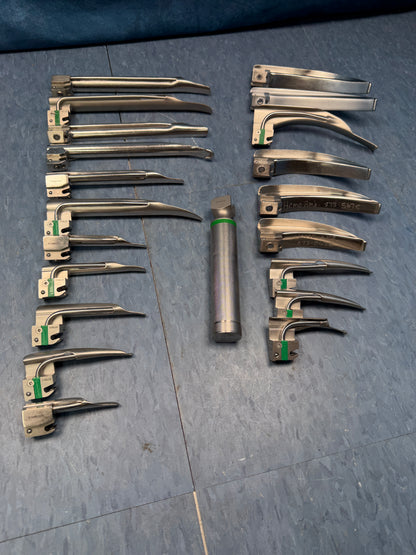 Greenline Sunmed Laryngoscope Set with Handle & 20x Macintosh & Miller Blades 0 1 2 3 4 3/SC