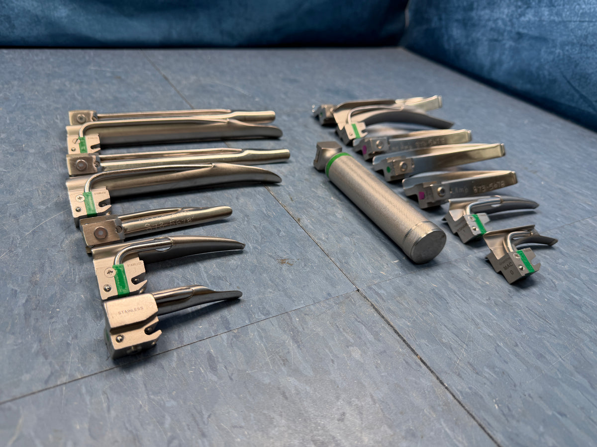 Greenline Sunmed Laryngoscope Set with Handle & 14x Macintosh & Miller Blades 0 1 2 3 4 3/SC R Shaw