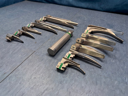 Greenline Sunmed Laryngoscope Set with Handle & 14x Macintosh & Miller Blades 0 1 2 3 4 3/SC R Shaw
