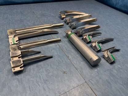 Greenline Sunmed Laryngoscope Set with Handle & 12x Macintosh & Miller Blades 0 1 2 3 4 3/SC R Shaw