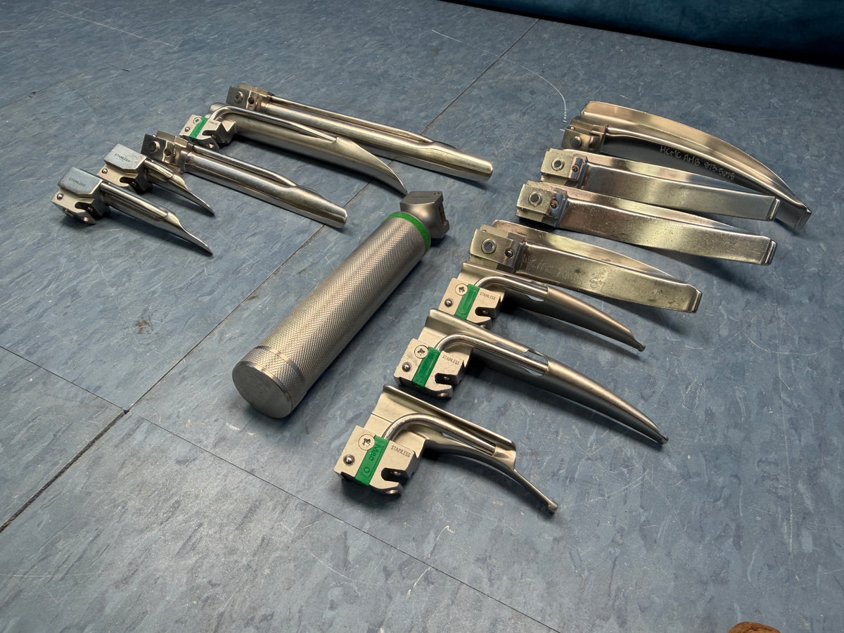 Greenline Sunmed Laryngoscope Set with Handle & 12x Macintosh & Miller Blades 0 1 2 3 4 3/SC R Shaw