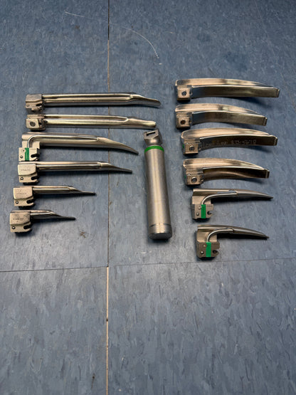 Greenline Philips Laryngoscope Set with Handle & 12x Macintosh & Miller Blades 0 1 2 3 4 3/SC R Shaw