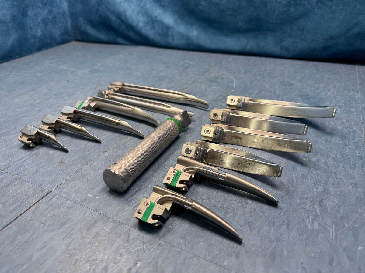 Greenline Philips Laryngoscope Set with Handle & 12x Macintosh & Miller Blades 0 1 2 3 4 3/SC R Shaw