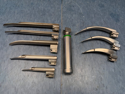 Laryngoscope Set with Handle & 8x Macintosh & Miller Blades 1 2 3 4 3/SC R Shaw