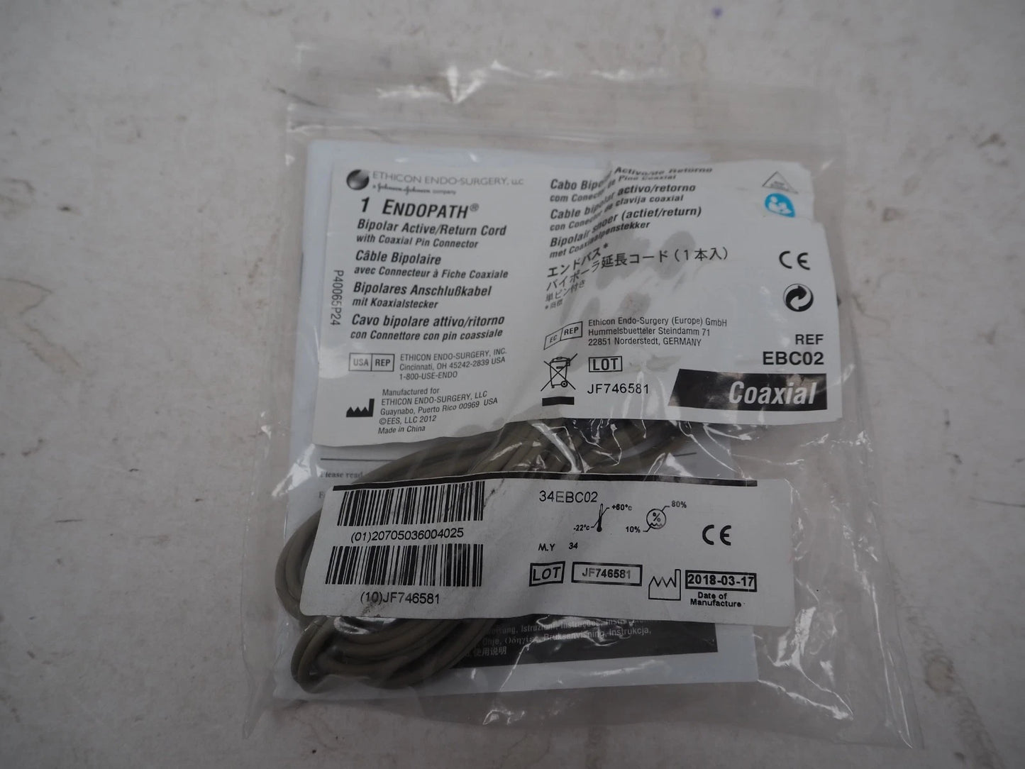 Ethicon Endopath EBC02 Active Bipolar Kleppinger Cord