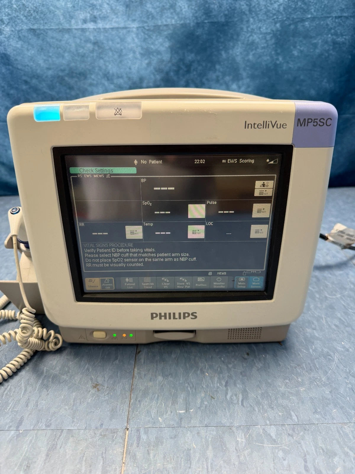 Philips MP5 IntelliVue Vital Signs Monitor with Oral Temp Probe, SpO2 Sensor, BP Hose and Cuffs - MP5SC
