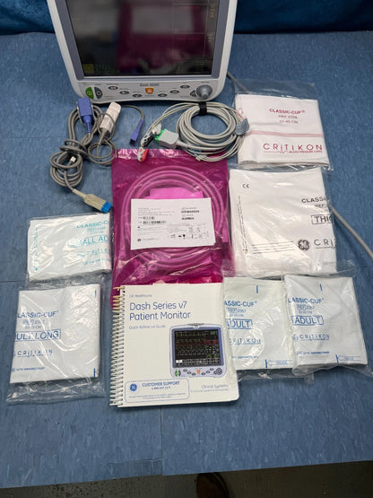 GE Dash 5000 Patient Monitor with Cables, SpO2 Sensor, Hose & Cuffs