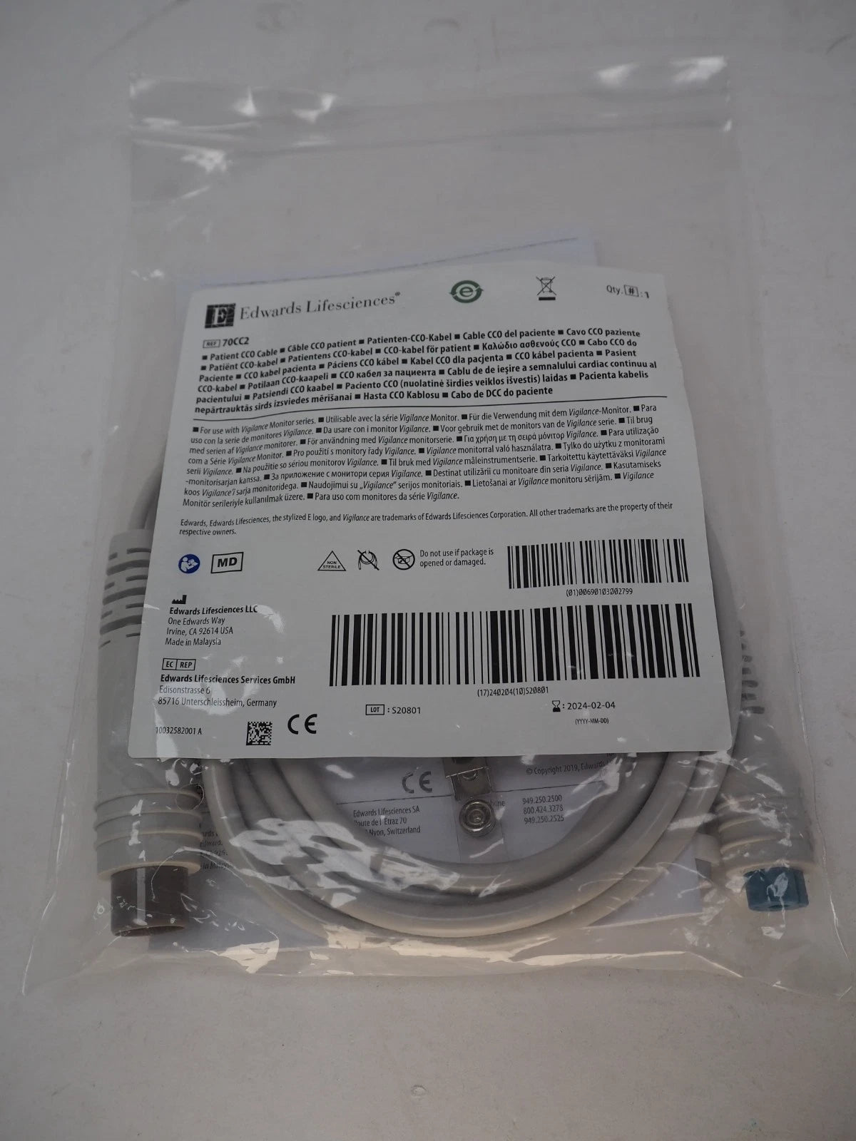 Edwards Lifesciences CCO Patient Cable Ref. 70CC2 - New in Bag